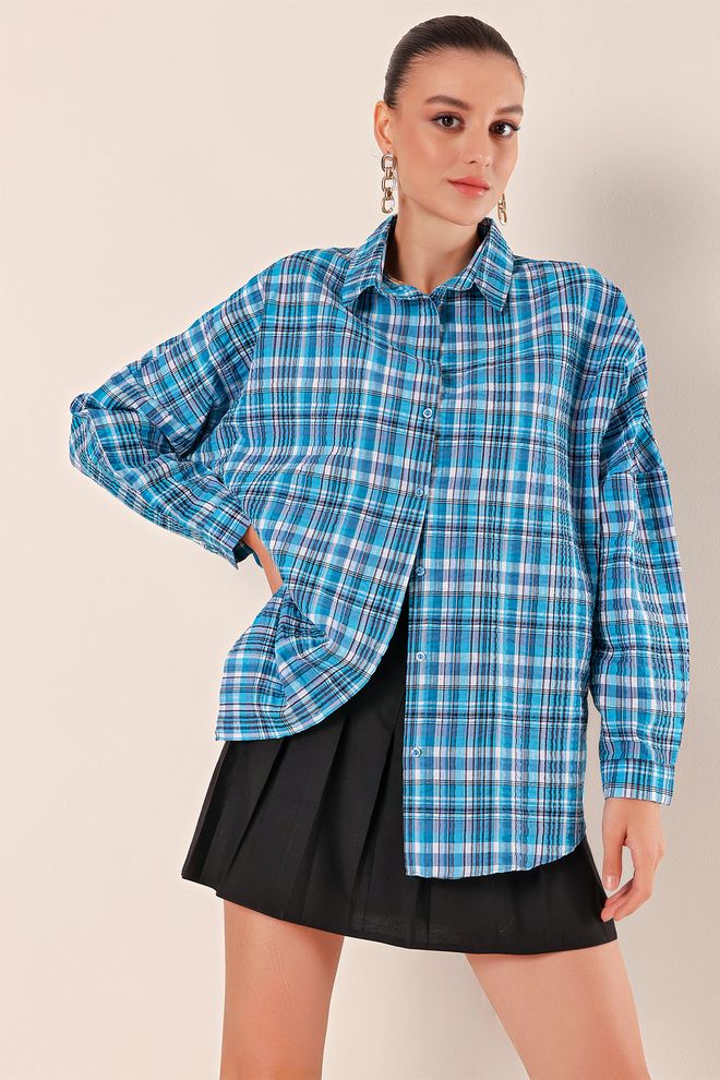 Bigdart Übergroßes Langes Basic Shirt – C.blau Großhandelskleidung Lässig
