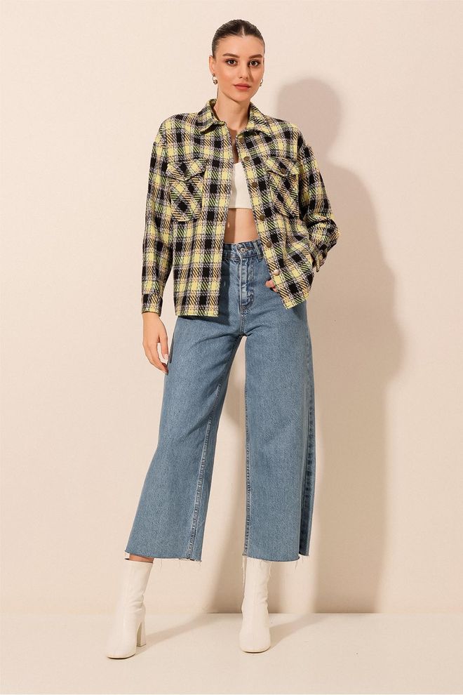 Bigdart قميص منقوش بجيب مزدوج E.green ملابس بالجملة قطن