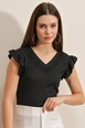 A wholesale clothing model wears big10311-knitted-blouse-black, Turkish wholesale  of 