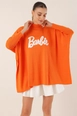 A wholesale clothing model wears big10355-slit-poncho-sweater-d.-orange, Turkish wholesale  of 