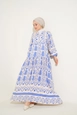 A wholesale clothing model wears big10407-authentic-patterned-dress-cream, Turkish wholesale  of 