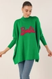A wholesale clothing model wears big10401-slit-poncho-sweater-dark-green, Turkish wholesale  of 