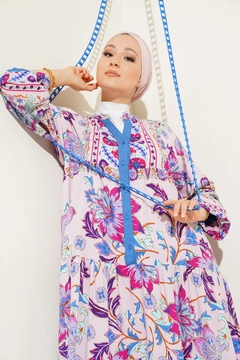 A wholesale clothing model wears big10429-authentic-patterned-dress-lilac, Turkish wholesale Dress of Bigdart