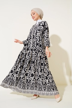 A wholesale clothing model wears big10464-authentic-patterned-dress-black, Turkish wholesale Dress of Bigdart