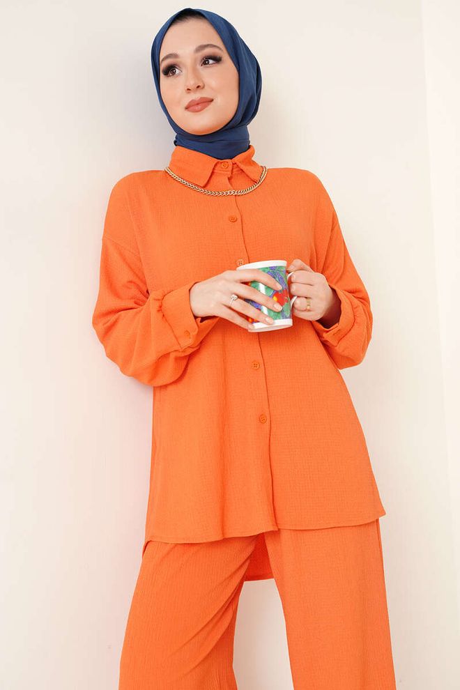 Bigdart Двоен Комплект Плетен Хиджаб Оранжев Дрехи на едро Полиестер