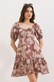 A wholesale clothing model wears big10543-flared-poplin-dress-dried-rose, Turkish wholesale  of 