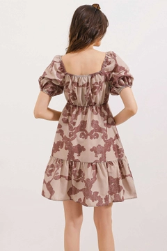 A wholesale clothing model wears big10543-flared-poplin-dress-dried-rose, Turkish wholesale Dress of Bigdart