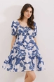 A wholesale clothing model wears big10555-flared-poplin-dress-d.dark-blue, Turkish wholesale  of 