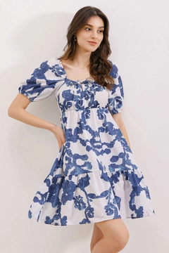 A wholesale clothing model wears big10555-flared-poplin-dress-d.dark-blue, Turkish wholesale Dress of Bigdart