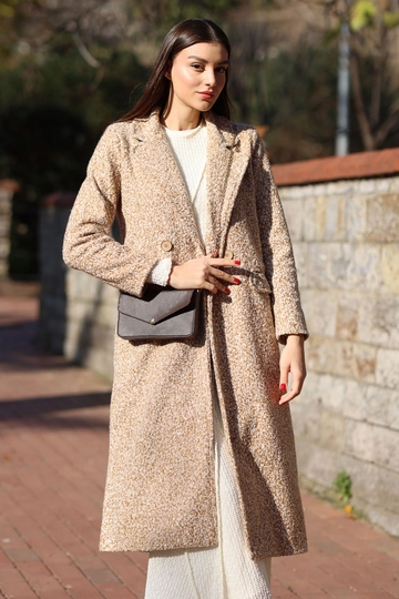 Модель оптовой продажи одежды носит  Длинное Пальто-букле Oversize 9127
, турецкий оптовый товар Пальто от Bigdart.