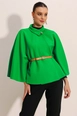A wholesale clothing model wears big10616-belted-stash-poncho-green, Turkish wholesale  of 