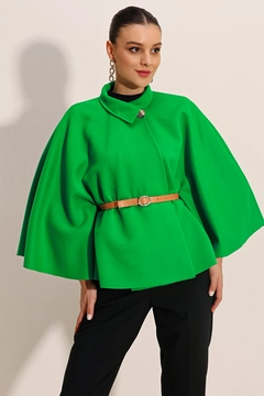 A wholesale clothing model wears big10616-belted-stash-poncho-green, Turkish wholesale Poncho of Bigdart