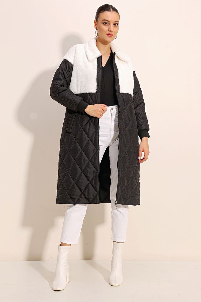 Bigdart Uzun Oversize Şişme Mont Beyaz Toptan Giyim Gündelik