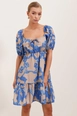 A wholesale clothing model wears big10632-flared-poplin-dress-d.blue, Turkish wholesale  of 