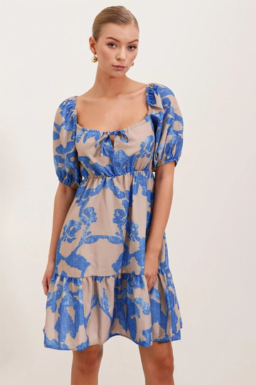 A wholesale clothing model wears  Flared Poplin Dress - D.blue
, Turkish wholesale Dress of Bigdart