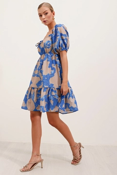 A wholesale clothing model wears big10632-flared-poplin-dress-d.blue, Turkish wholesale Dress of Bigdart