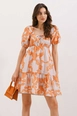A wholesale clothing model wears big10683-flared-poplin-dress-d.-orange, Turkish wholesale  of 