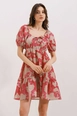 A wholesale clothing model wears big10693-flared-poplin-dress-d.-fuchsia, Turkish wholesale  of 