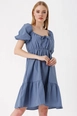 A wholesale clothing model wears big10821-flared-poplin-dress-indigo, Turkish wholesale  of 