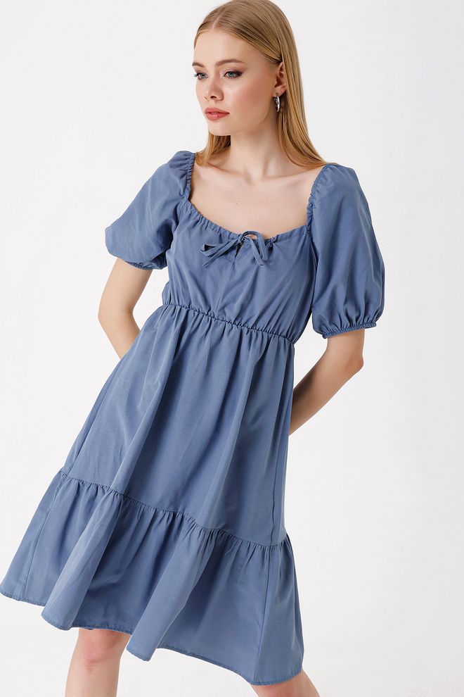 Bigdart Rozkloszowana Sukienka Popelinowa Indygo Hurtowa sprzedaż odzieży Wiosna