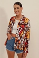 A wholesale clothing model wears big10945-graphic-patterned-shirt-brown, Turkish wholesale  of 