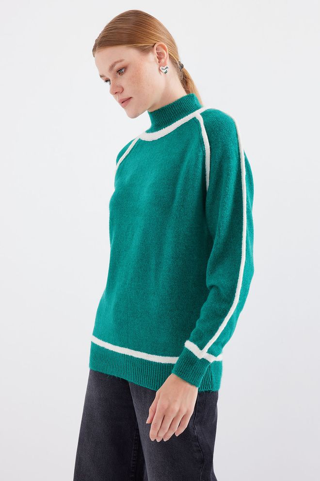 Bigdart Gestreifter Oversize Strickpullover – Smaragdgrün Großhandelskleidung Lässig