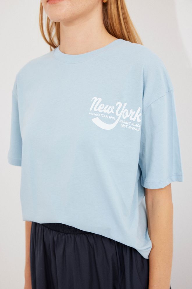 Bigdart Printed Basic T Shirt Blue Wholesale Clothing Cotton