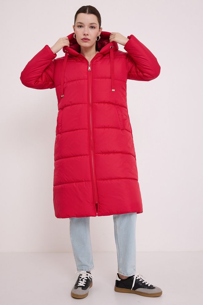 Bigdart Rote Lange Pufferjacke Mit Kapuze 5120 Großhandelskleidung Lässig