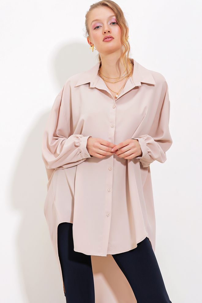 Bigdart Bej Oversize Gömlek Tunik 5916 Toptan Giyim 0
