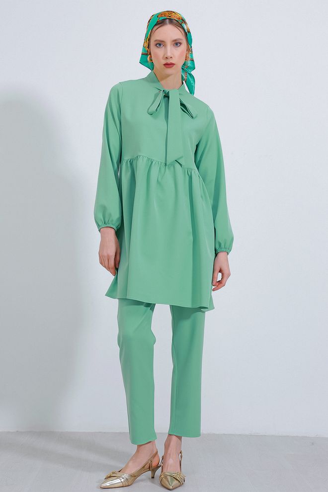 Bigdart Mint Örme Pantolon Tunik Alt Üst Takım 6654 Toptan Giyim Tesettür