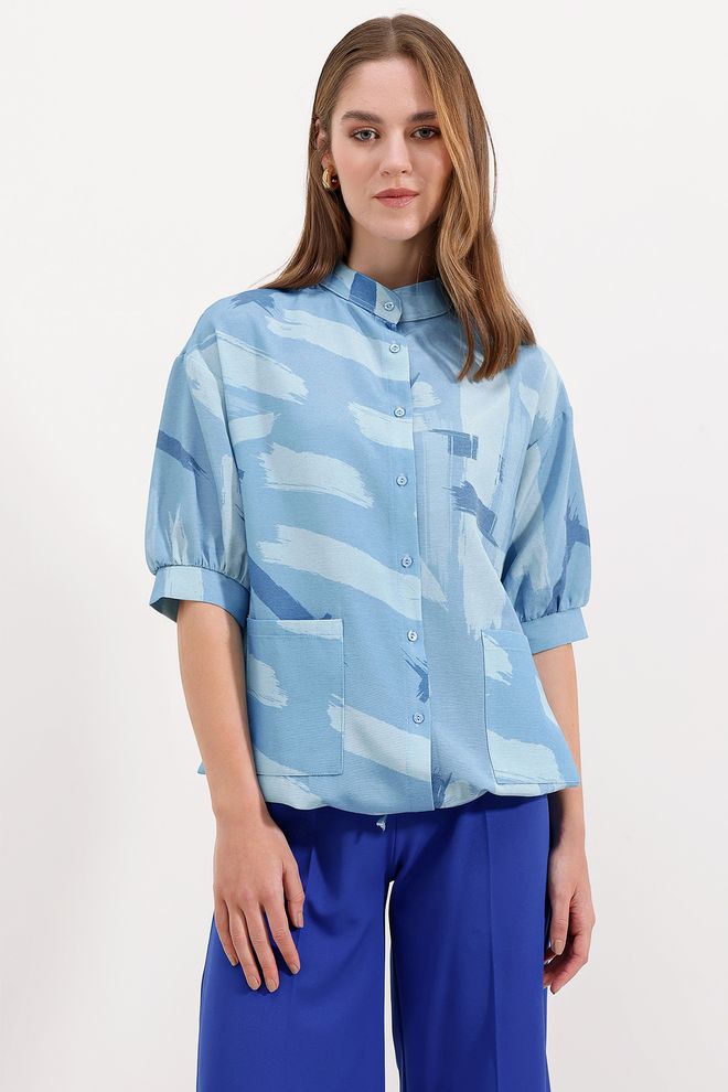 Bigdart Camisa Oversize Estampada Azul Ropa al por mayor Casual