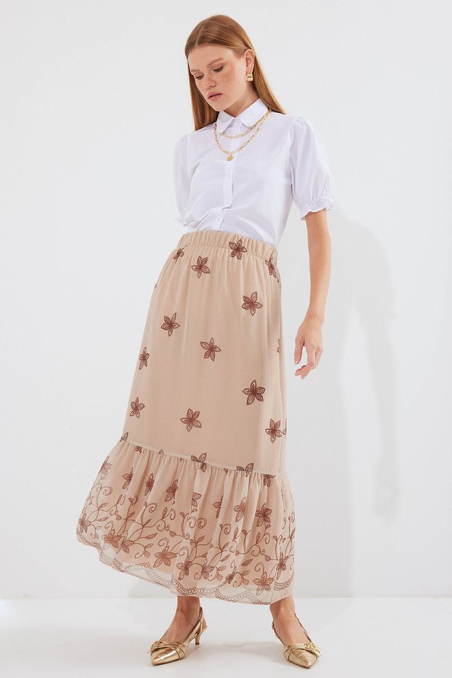Bigdart Patterned Chiffon Skirt Mink Wholesale Clothing Casual