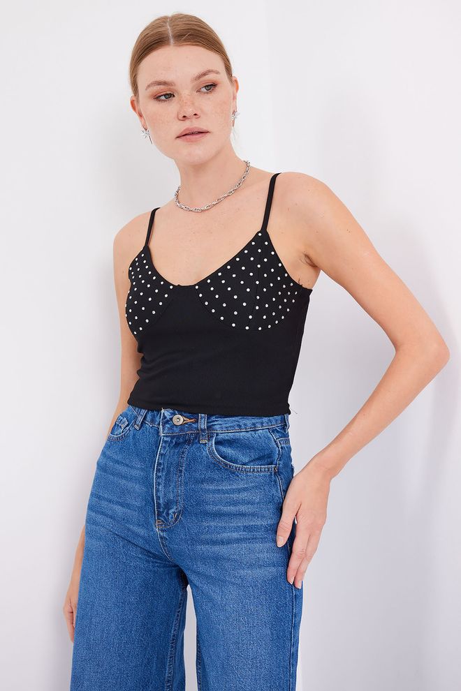 Bigdart Rope Strap Crop Top Μαύρο Χονδρικό εμπόριο ενδυμάτων Casual