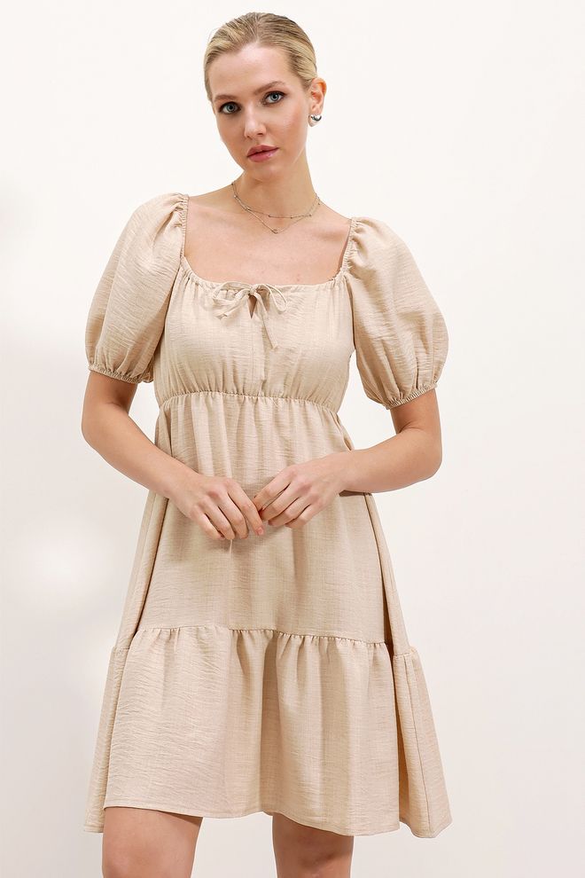 Bigdart Rozkloszowana Sukienka Popelinowa Kremowa Hurtowa sprzedaż odzieży Casual