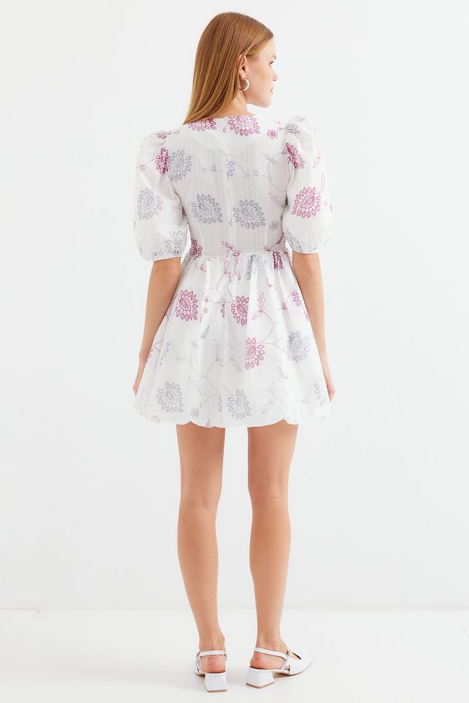 Bigdart Мини расклешенное Платье С V образным Вырезом И Узором Экрю Оптовая продажа одежды День рождения