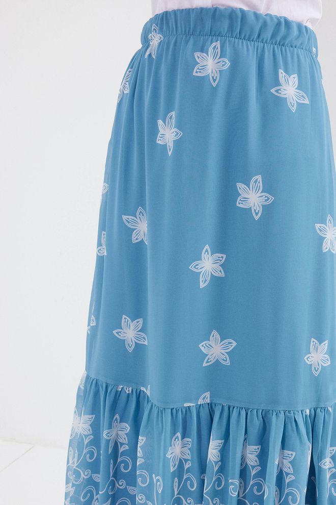 Bigdart Patterned Chiffon Skirt Indigo Wholesale Clothing 4