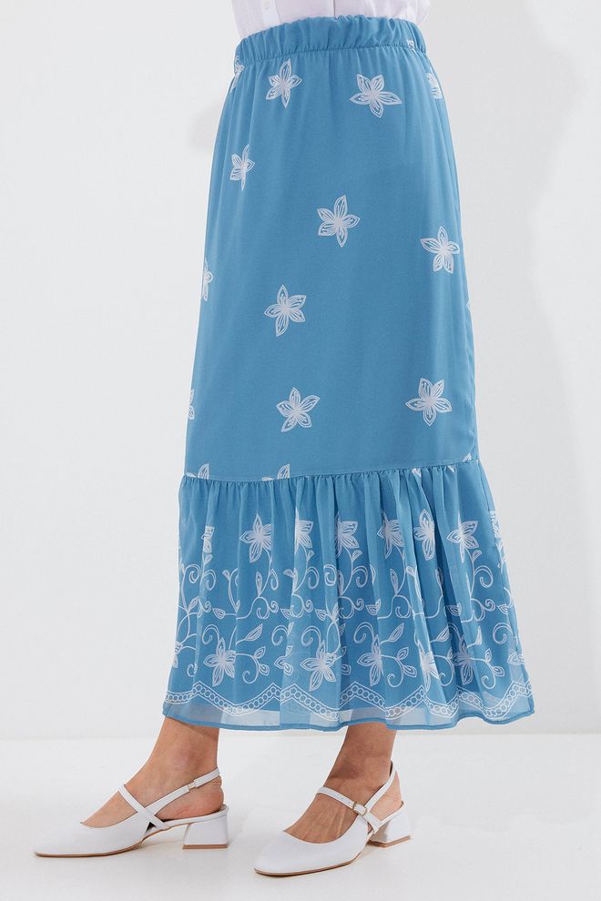 Bigdart Patterned Chiffon Skirt Indigo Wholesale Clothing Birthday