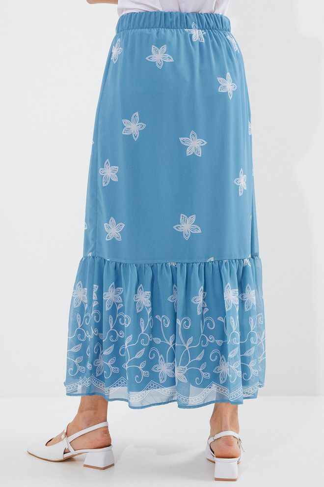 Bigdart Patterned Chiffon Skirt Indigo Wholesale Clothing Summer