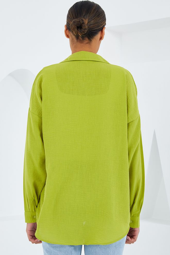 Bigdart Camicia Oversize In Lino Con Tasca Singola Verde Petrolio Abbigliamento all'ingrosso Formale