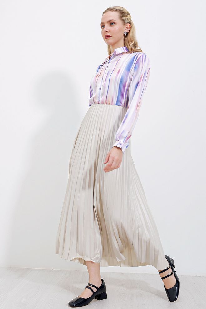 Bigdart Plisirana Suknja U Izgledu Kože Krem Veleprodaja odjeće Rođendan