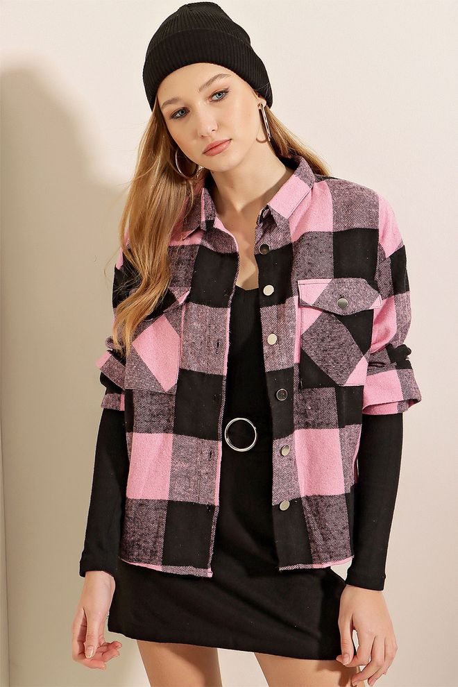 Bigdart قميص منقوش بجيب مزدوج وردي غامق ملابس بالجملة 4