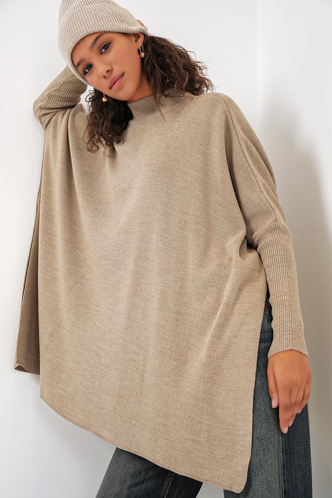 Bigdart Pulover Slit Poncho A.bej Îmbrăcăminte cu ridicata Casual