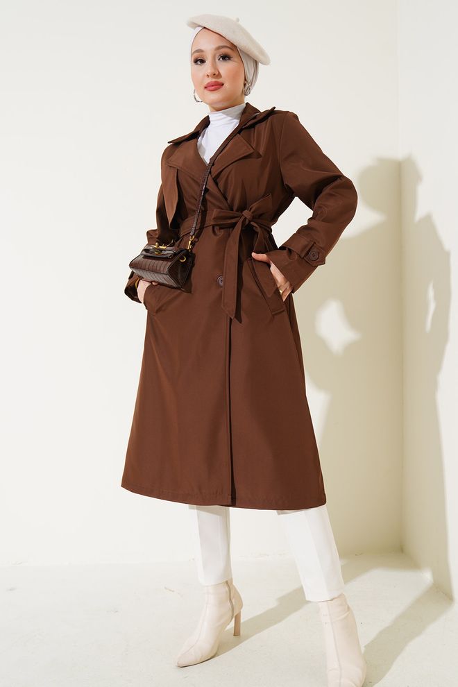 Bigdart Trench Coat À Col Double Boutonnage Marron Vêtements en gros Décontracté