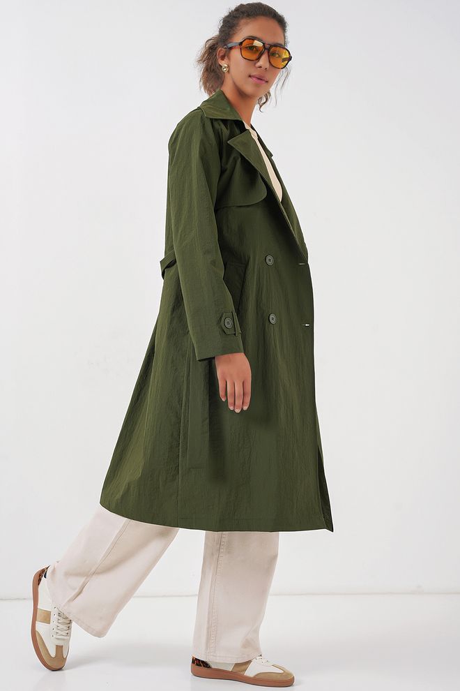 Bigdart Zweireihiger Trenchcoat Mit Kragen – Khaki Großhandelskleidung Polyamid