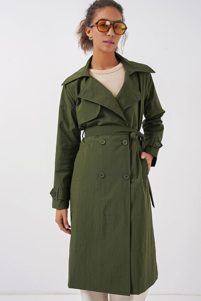 Bigdart Zweireihiger Trenchcoat Mit Kragen – Khaki Großhandelskleidung 2