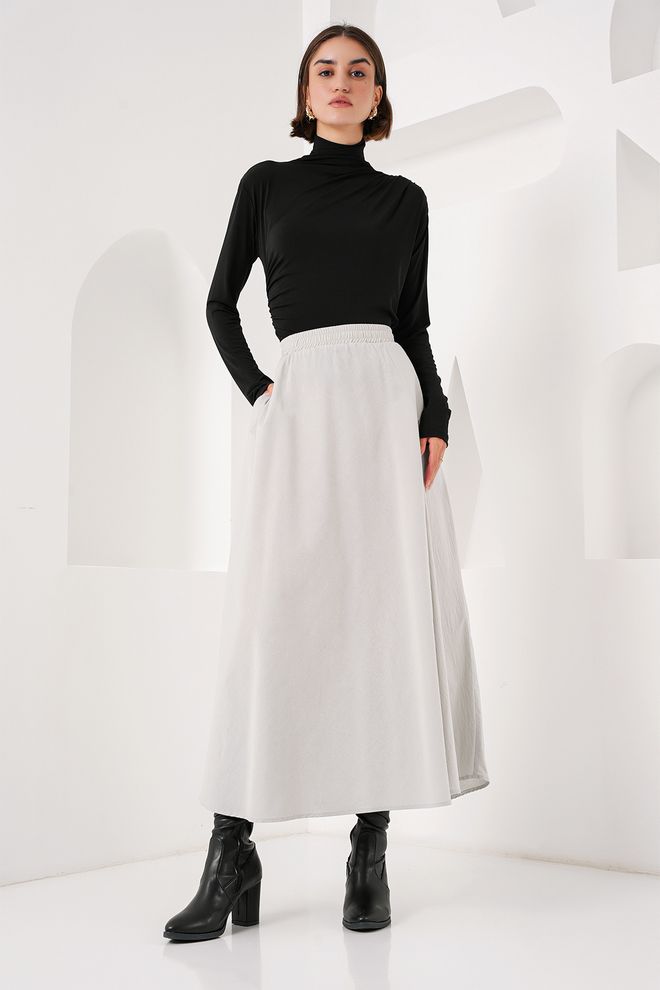 Bigdart Pocket Detailed Long Skirt 8024 Gray Wholesale Clothing Casual