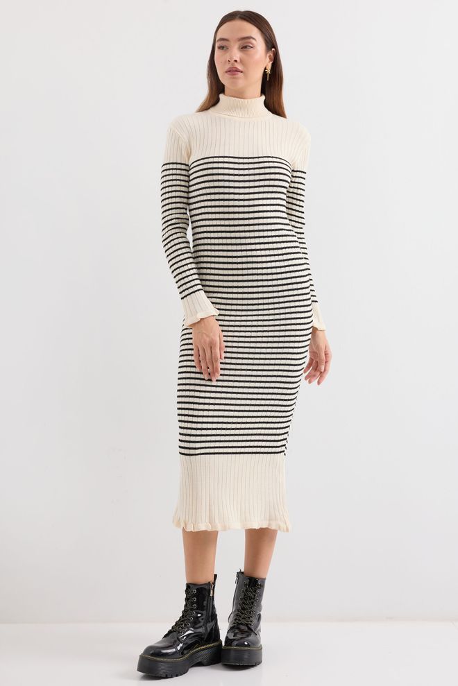 Bigdart Striped Long Knit Dress Ecru Wholesale Clothing Casual
