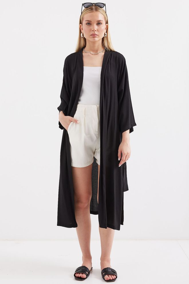Bigdart Yırtmaçlı Yazlık Kimono Siyah Toptan Giyim Gündelik