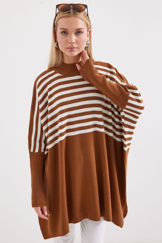 Bigdart Sweter Poncho Z Rozcięciem Mleczny Brąz Hurtowa sprzedaż odzieży Casual