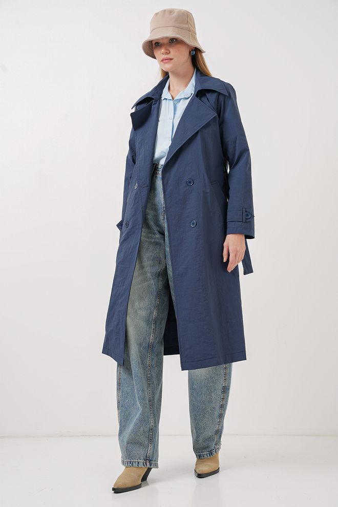 Bigdart Trench Con Colletto Doppiopetto Blu Navy Abbigliamento all'ingrosso Poliammide